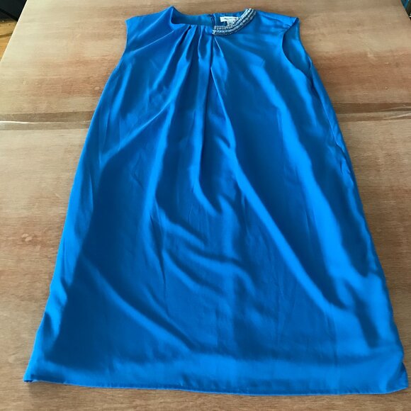 3.1 Phillip Lim Pleated Shift Dress Women XL Blue Bead Accent Sleeveless Pocket - Picture 1 of 13